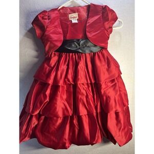 Good Girl Red Satin Fit & Flare Dress w/ Bolero Jacket Girls 4 Formal Party